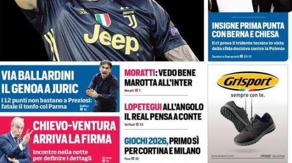 Prima CdS - Moratti: "Vedo bene Marotta all’Inter"