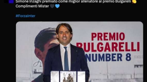 Inzaghi premiato come miglior allenatore al 'Premio Bulgarelli', l'Inter lo applaude: "Complimenti Mister"