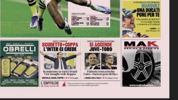 Prima GdS - Scudetto più coppa: l’Inter ci crede 