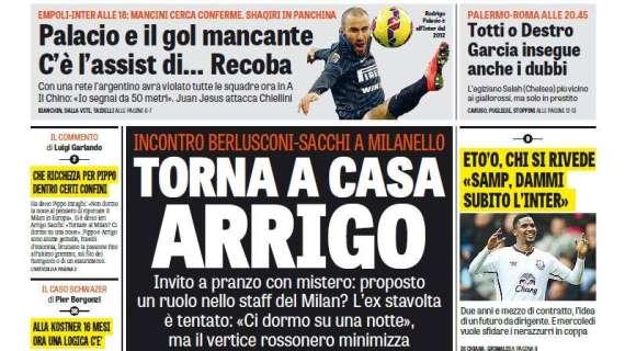 Prime pagine - Palacio, manca gol all'Empoli. Recoba: "Io segnai da 50 metri". E ora Mancini aspetta il colpo