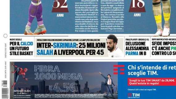 Prima pagina TS - Inter-Skriniar: 25 milioni. Per il momento no dei blucerchiati a Caprari