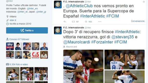 Tweet di auguri Inter-Athletic: "Ci vediamo in Europa"