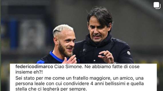 Dimarco saluta il 'fratello' Inzaghi: "Ne abbiamo fatte di cose... Quella stella ci legherà per sempre"
