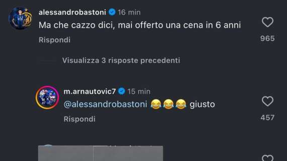 Lautaro e Bastoni si pizzicano scherzosamente sui social, l'azzurro: "Che dici, mai offerta una cena in 6 anni"