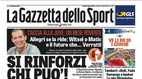 Prima pagina GdS - Mancini avrà Candreva, attesa per Gabigol. La Roma va su D'Ambrosio