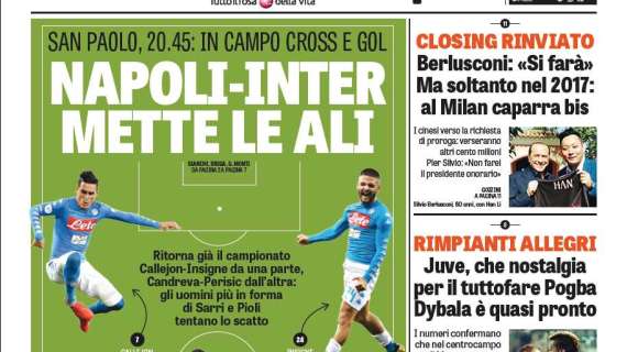 Prima pagina GdS - Napoli-Inter mette le ali