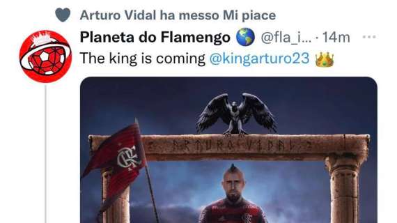 Flamengo, "The king is coming": Arturo Vidal 'conferma' il trasferimento al Mengão con un like su Twitter