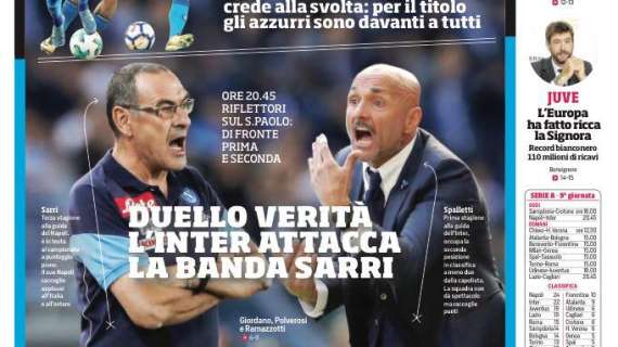 Prima pagina CdS - Duello verità, l'Inter attacca la banda Sarri