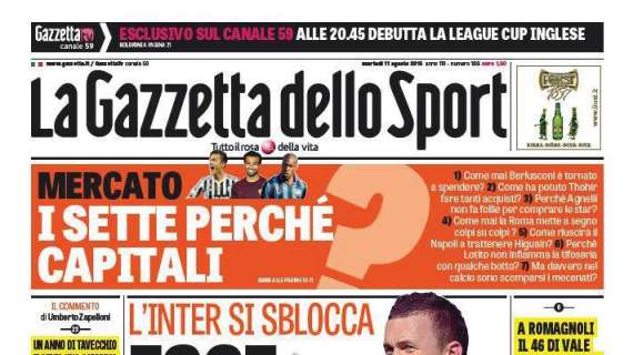 Prime pagine - Esce Shaqiri, riparte l'assalto a Perisic. Sfida alla Lazio per Borini, Roma su Ranocchia