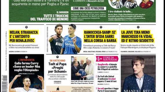 Prime pagine - Ranocchia-Samp: sì. L'Inter sfida Sarri per Barba. Ciao Guarin, ecco Fernando più Soriano