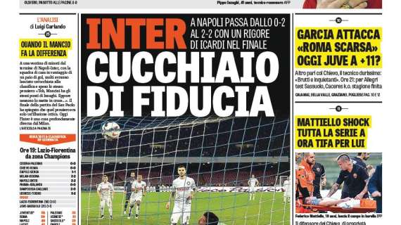 Prime pagine - Inter, cucchiaio di fiducia. Follia Napoli, impresa dei nerazzurri. Mancini ride