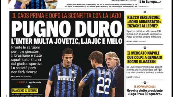 Prime pagine - Pugno duro Inter: multe a Jojo, Ljajic e Melo. Calleri esce allo scoperto: "Inter, arrivo"