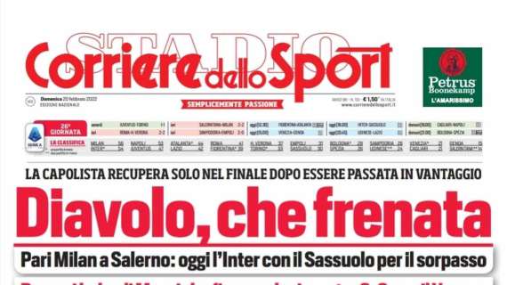 Prima CdS - Diavolo, che frenata. Oggi l’Inter con il Sassuolo per il sorpasso