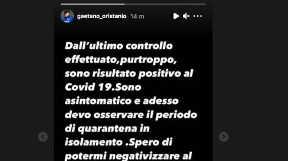 Oristanio e la positività al Covid: "Spero di riprendermi presto per tornare in squadra e dare il mio contributo"