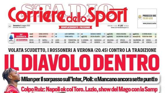 Prima CdS - "Il Diavolo dentro. Volata Scudetto, i rossoneri stasera a Verona