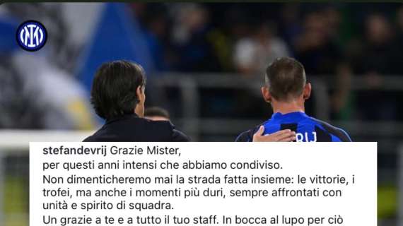 De Vrij saluta per la seconda volta Inzaghi: "Non dimenticheremo la strada fatta, sempre con unità e spirito di squadra"