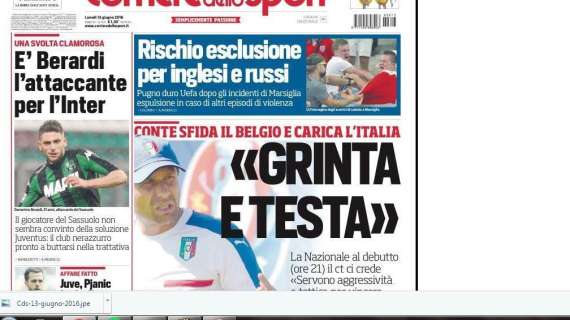 Prima CdS - È Berardi l'attaccante per l'Inter: non è convinto della Juventus, nerazzurri pronti a inserirsi