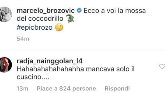 Brozovic presenta la 'mossa del coccodrillo', Nainggolan lo prende in giro