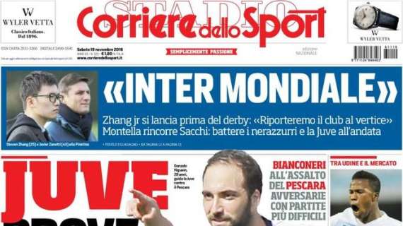 Prima pagina CdS - Zhang jr. si sbilancia: "Riporteremo l'Inter al vertice". Montella insegue Sacchi