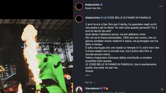 "Quel derby l'abbiamo perso". Il milanista Lazza ricorda la promessa al padre sul primo concerto a San Siro