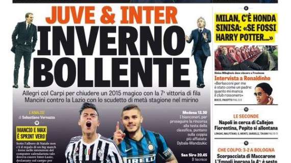 Prime pagine - Juve e Inter, inverno bollente. Icardi lancia l'assalto per allungare, Pioli tra Mancini e la fuga