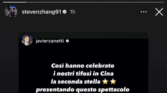 Zanetti saluta Zhang con l'omaggio di luci di Hangzhou: "Grazie Steven". L'ex presidente riposta 