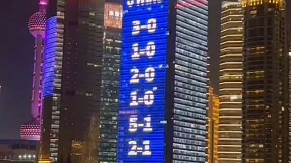Festa Scudetto a Shanghai: si tinge di nerazzurro la Citi Group Tower, anche con le vittorie nei derby