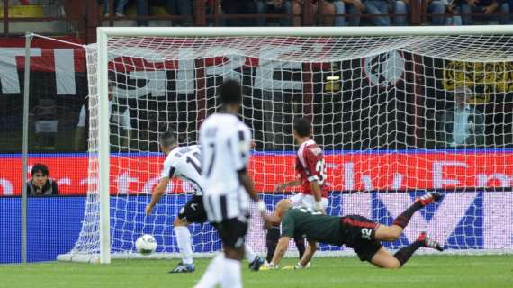 Il vantaggio di Di Natale al Meazza col Milan