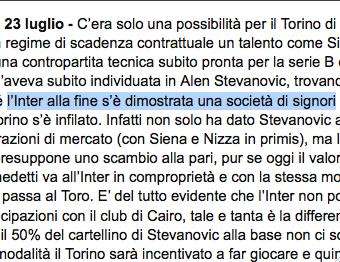 Ecco il trafiletto in cui l&#039;Inter viene definita una &#039;societ&agrave; di signori&#039;
