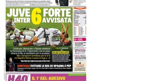 Prime pagine - Inter 6 avvisata: scudetto, la Juve c'è. Ma i nerazzurri sorridono per lo 0-0 di Napoli-Roma: +4