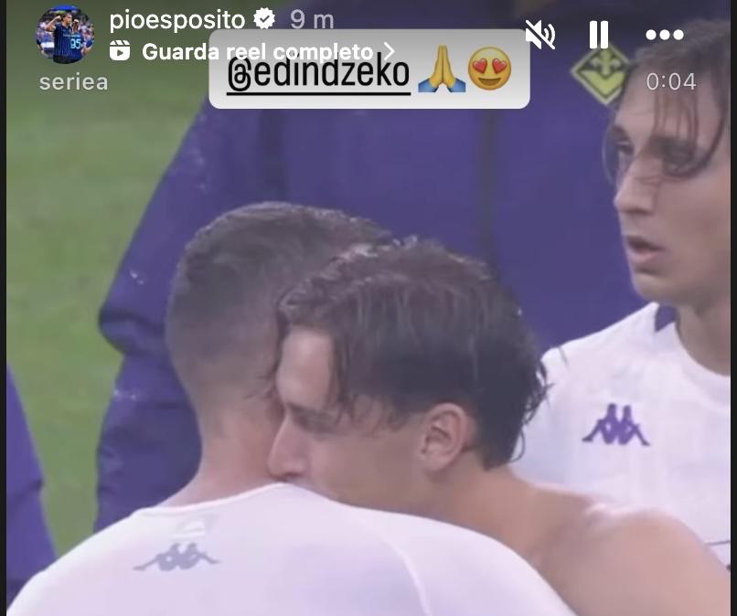 L'abbraccio tra Esposito e Dzeko dopo Inter-Fiorentina diventa social: il messaggio di Pio all'attaccante bosniaco