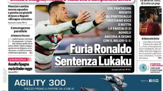 Prima pagina CdS - Furia Ronaldo, sentenza Lukaku. Romelu ancora a segno col Belgio