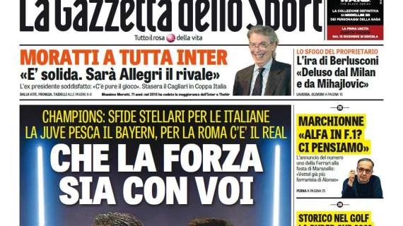 Prime Pagine - Moratti a tutta Inter: "E' solida, Allegri il rivale. E c'è il gioco". Stasera contro il Cagliari...