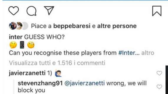 Zanetti sbaglia la risposta social, Zhang scherza e "minaccia": "Ti bloccheremo"