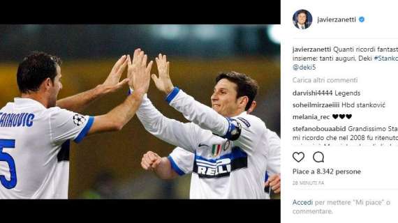 Zanetti: "Quanti ricordi insieme, auguri Stankovic"