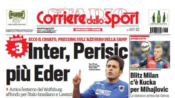 Prime pagine - Jovetic si fa in dieci per l'Inter. Perisic vicinissimo, pressing su Eder. Juan jolly Roma