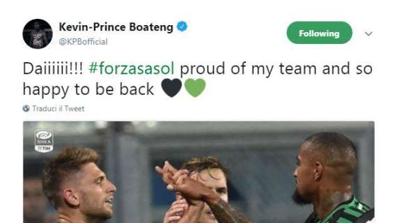 Boateng esulta su Twitter: "Orgoglioso della mia squadra"