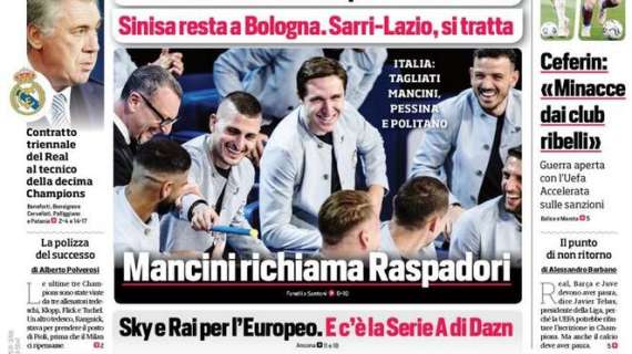 Prima pagina CdS - Italia: tagliati Mancini, Pessina e Politano