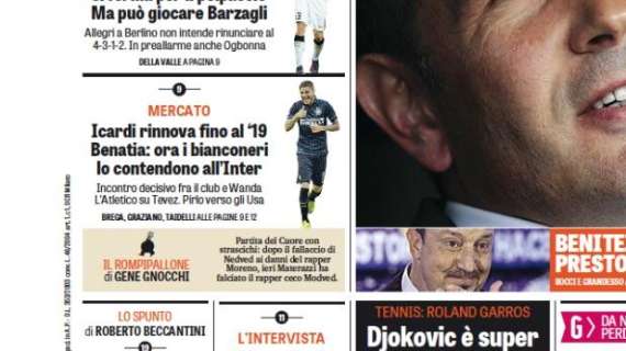 Prima pagina GdS - Icardi rinnova, decisivo l'incontro con Wanda. Benatia, è sfida Inter-Juventus