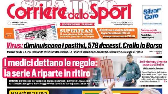 Prima CdS - Malagò: "Calcio stai sbagliando". La Serie A riparte in ritiro. Per le big cambia tutto: 5 cambi