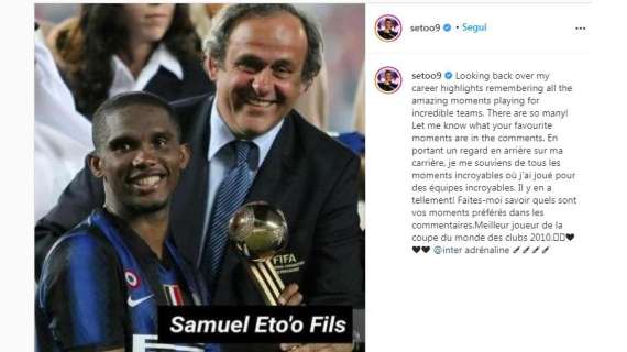 Eto'o: "Quanti momenti fantastici che ho vissuto in carriera". E posta la foto del Mondiale 2010