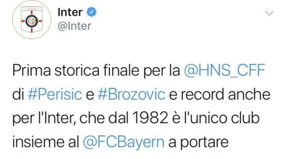 L'Inter ricorda: "Siamo in finale dal 1982. Perisic e Brozovic, siamo con voi, forza!"