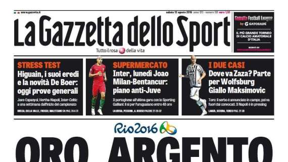 Prima pagina GdS - Inter, lunedì arriva Joao Mario