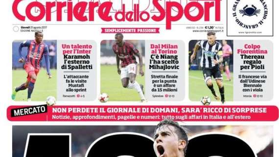 Prima CdS - Un talento per l'Inter: Karamoh l'esterno di Spalletti. Mustafi allo sprint