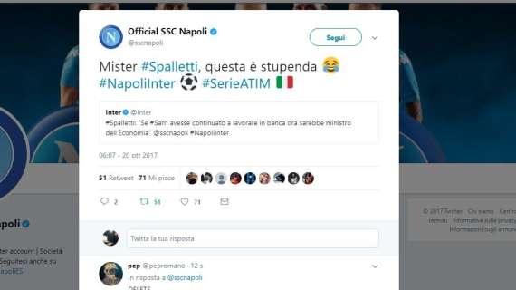 Spalletti elogia Sarri in conferenza, il Napoli se la ride su Twitter: "Mister, questa è stupenda" 