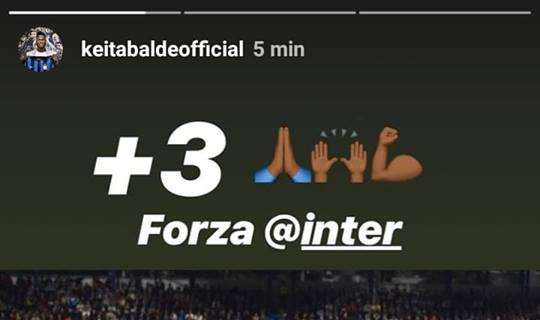 Spal battuta, Keita Baldé esulta: "+3! Forza Inter"