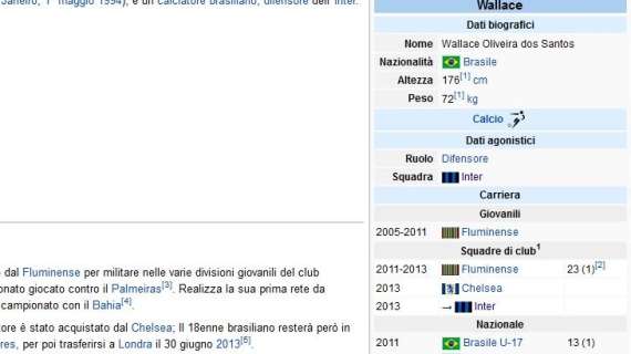 FOTO - Per Wikipedia, Wallace è già dell'Inter!