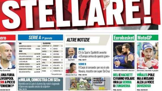 Prima pagina TS - C'è la Spal, Spalletti avverte: "L'Europa passa da queste gare"