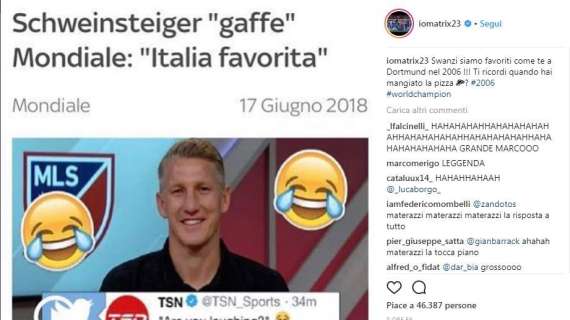 Materazzi spegne Schweinsteiger: "Ricordi la pizza a Dortmund?"