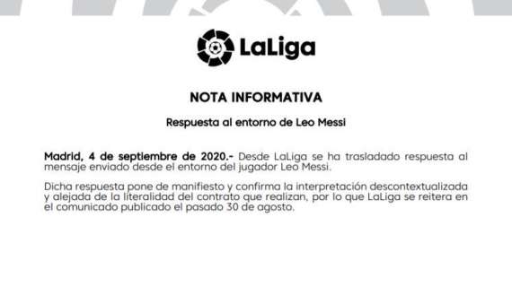 LaLiga risponde a Messi e ribadisce la validità della clausola da 700 milioni di euro: "Interpretazione fuori contesto"